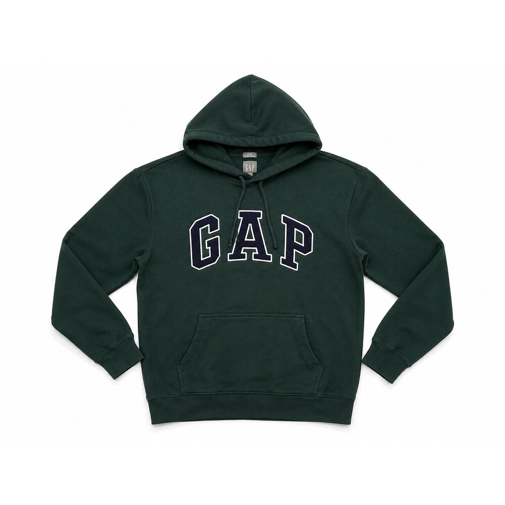 Gap Arch Logo Hoodie Sweatshirt Size Medium Dark Green Navy Spellout Excellent
